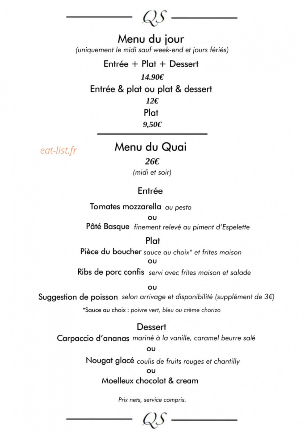 Restaurant Quai Sud — carte page 12