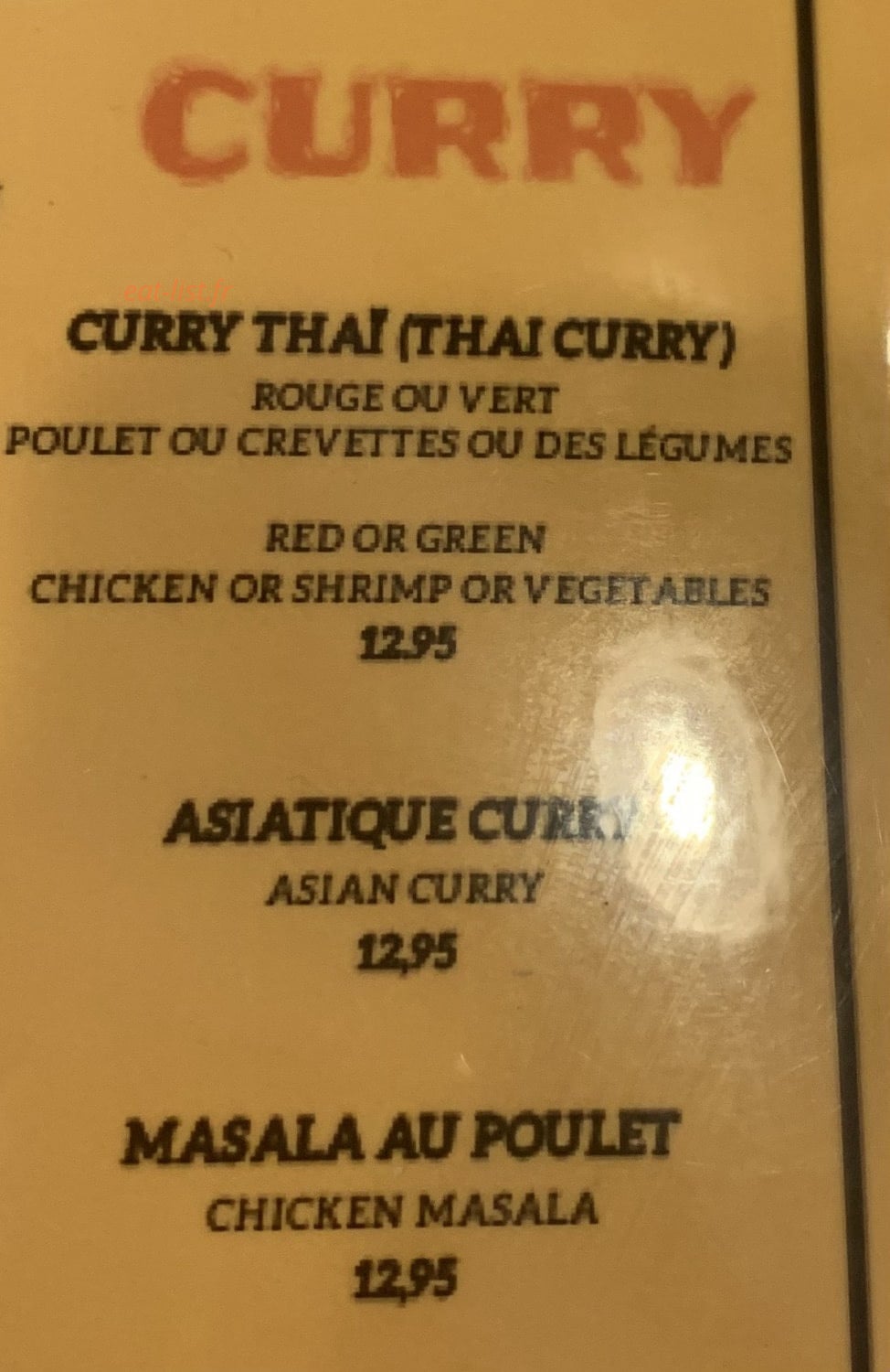 Asiatique Cuisine — carte page 2