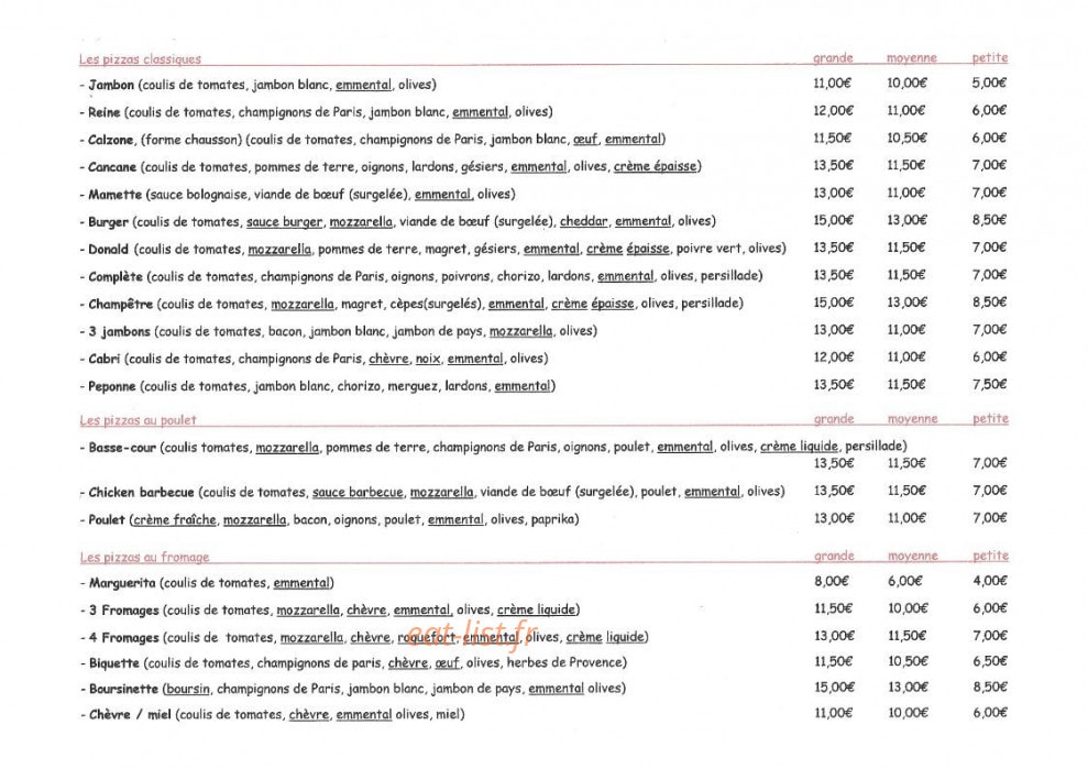 Mamette pizzas — carte page 2