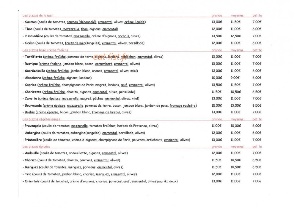 Mamette pizzas — carte page 3