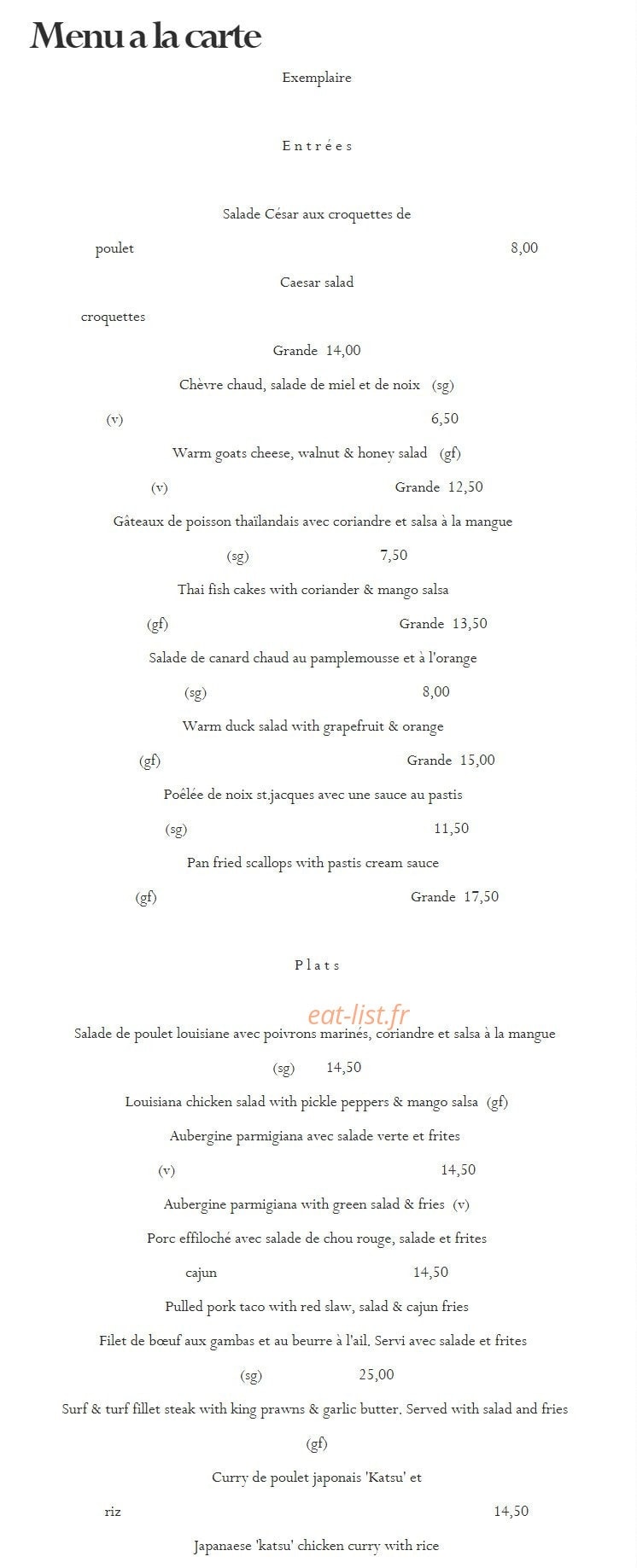 L'Auberge du Noyer — carte page 1