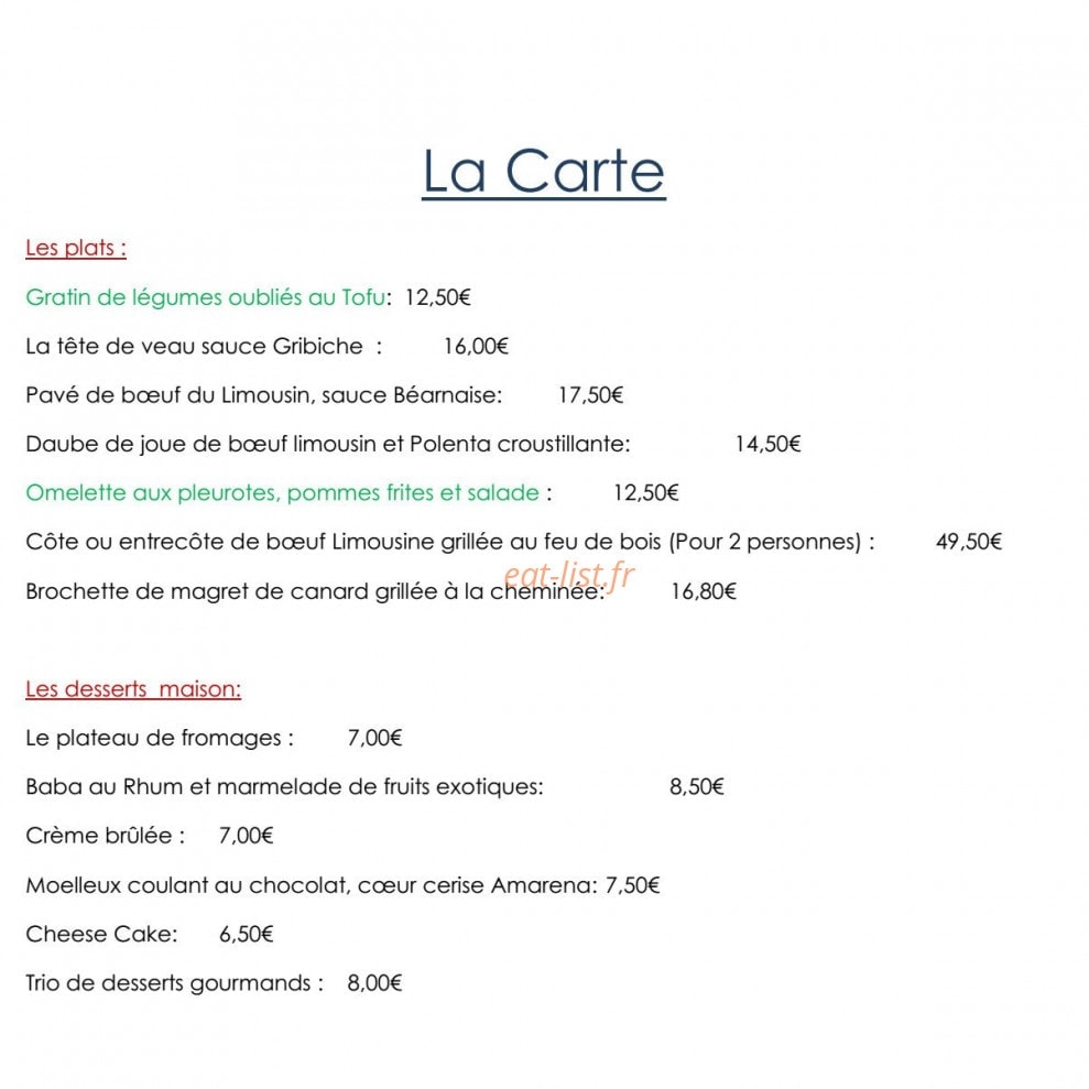 Auberge de l'Argentor — carte page 2