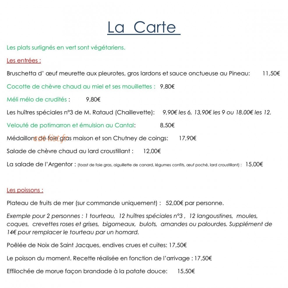 Auberge de l'Argentor — carte page 1