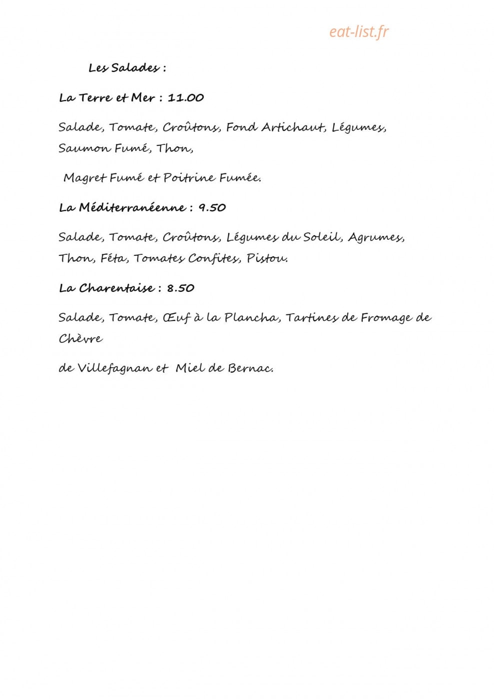 Les Caprices du Marché — carte page 6
