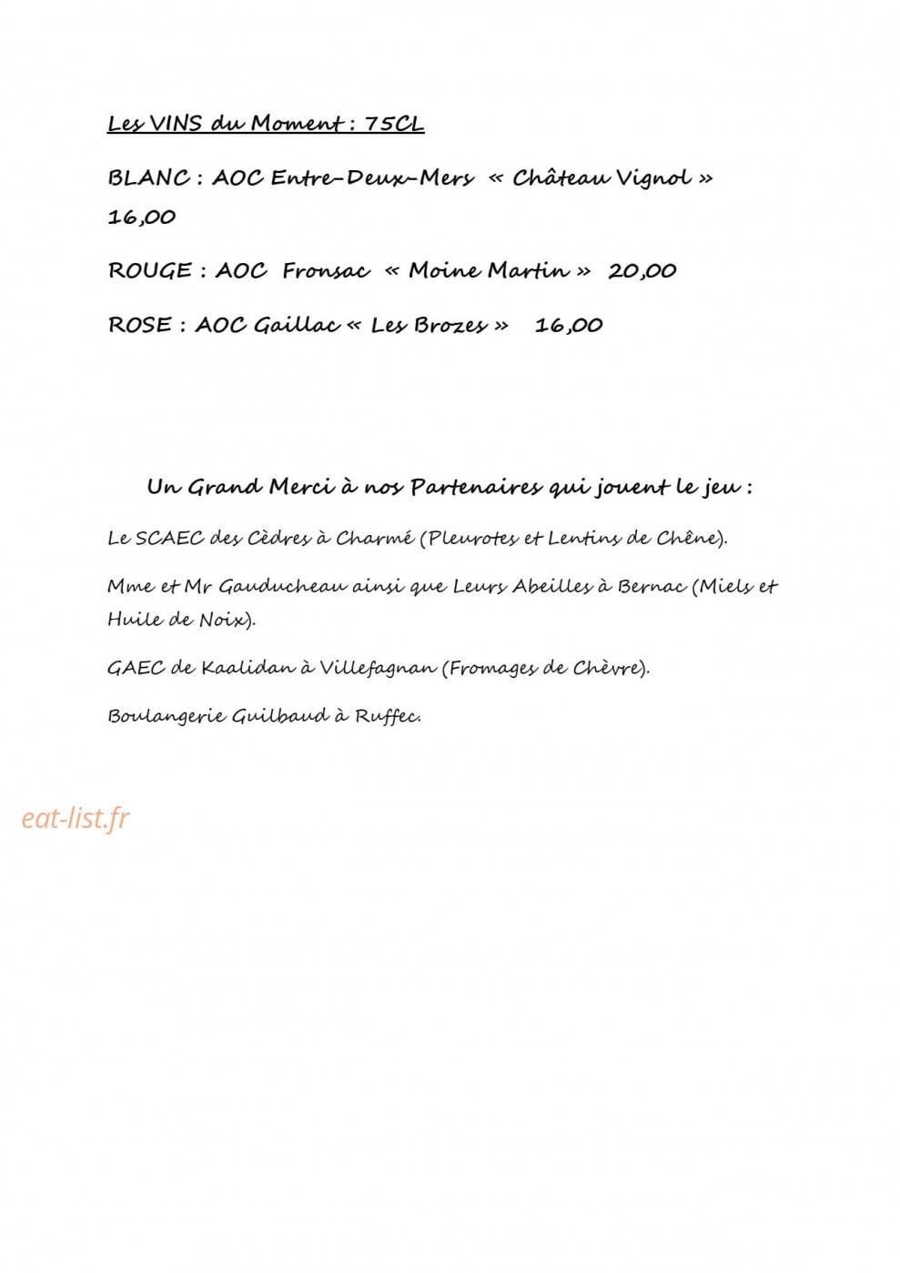 Les Caprices du Marché — carte page 7
