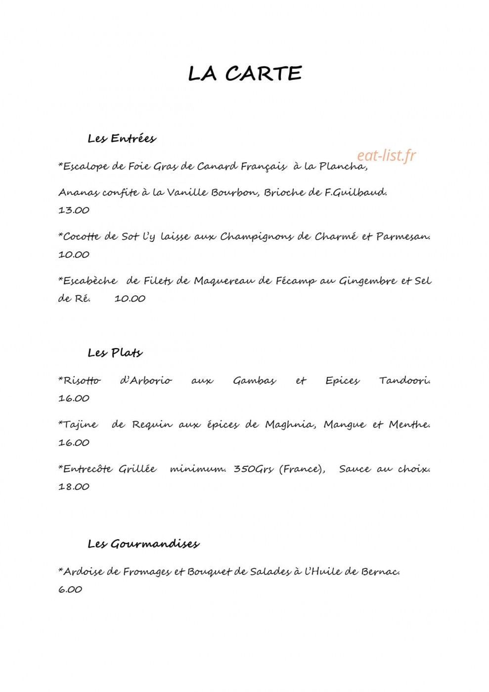 Les Caprices du Marché — carte page 2
