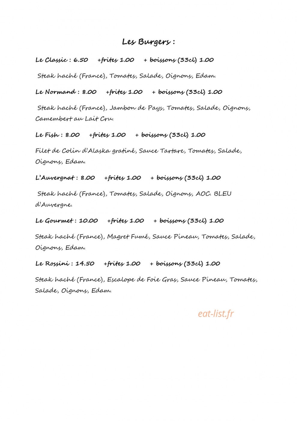 Les Caprices du Marché — carte page 4