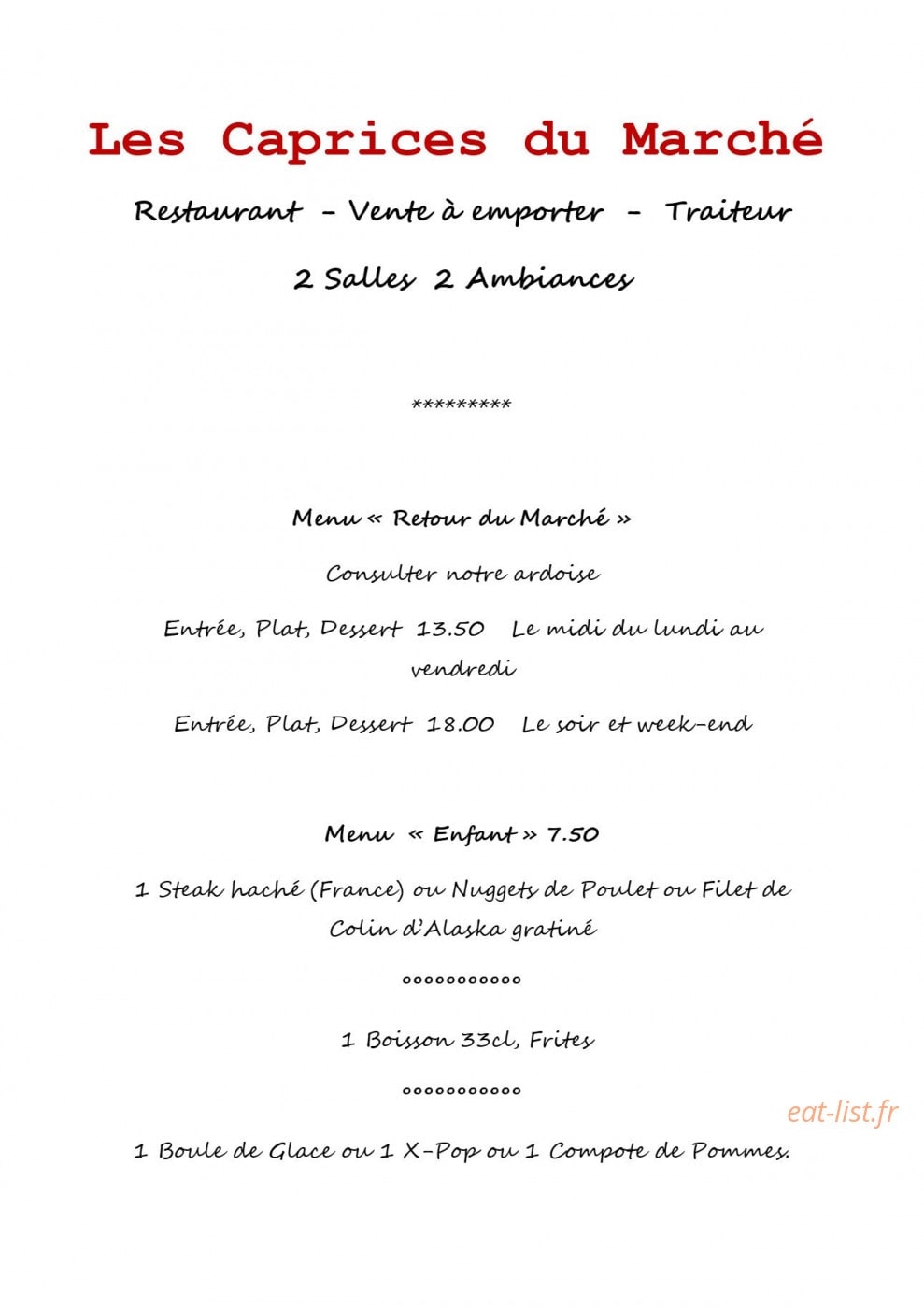 Les Caprices du Marché — carte page 1