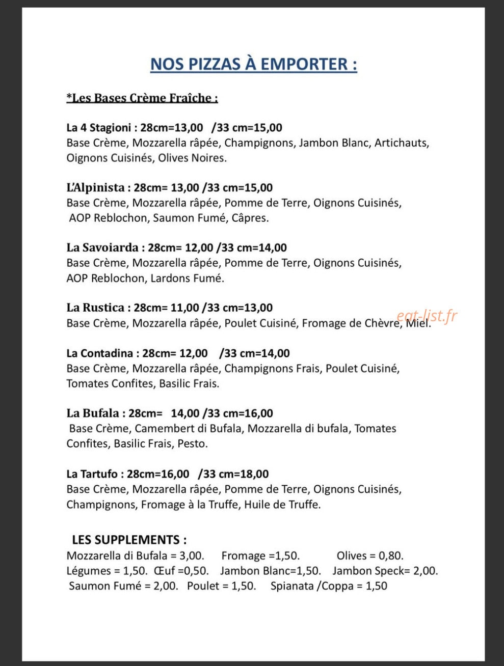 Les Pizzas Des Caprices — carte page 1