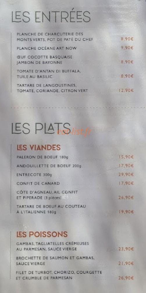 ArtNowBistrot — carte page 1