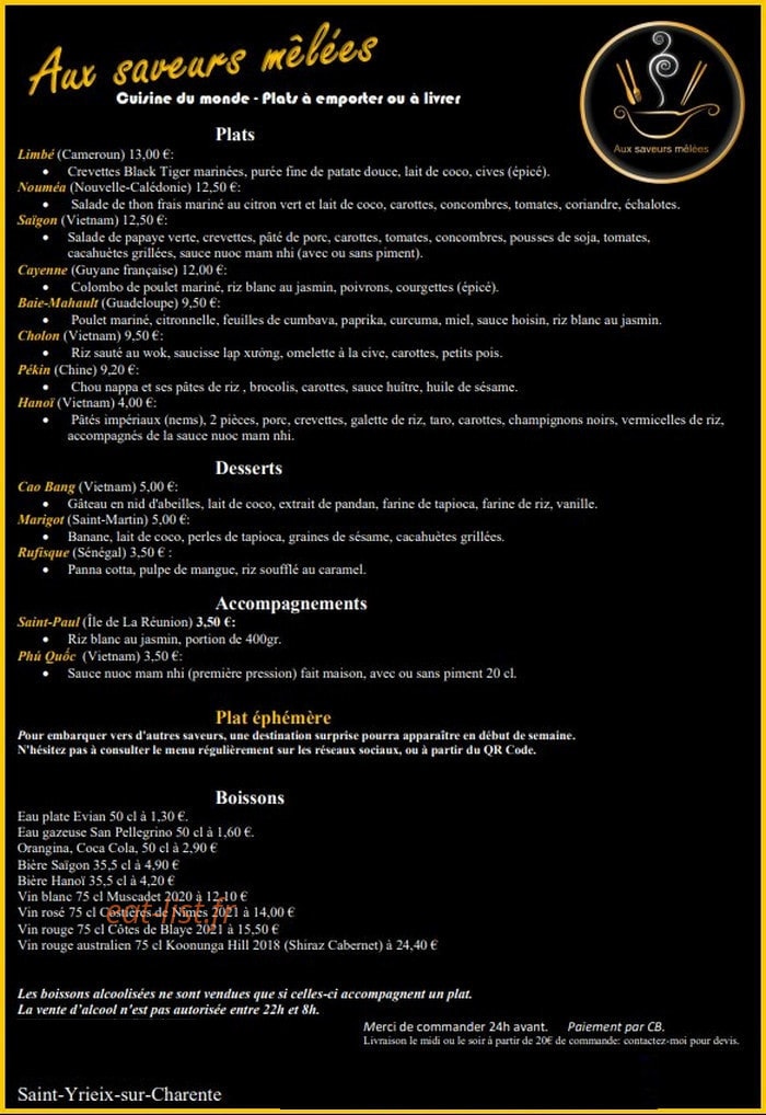 Aux saveurs mêlées — carte page 1