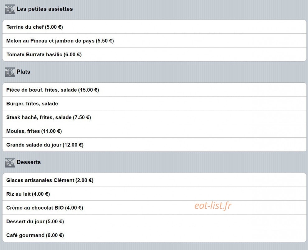 Le Bistrot du Camping — carte page 1