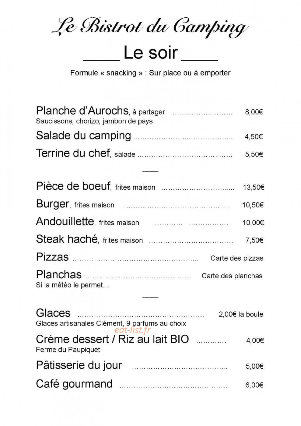 Le Bistrot du Camping — carte page 3