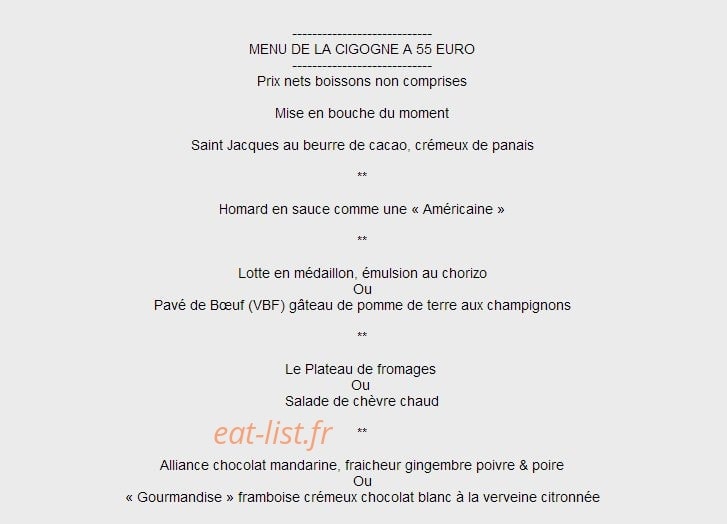 Restaurant La Cigogne — carte page 4
