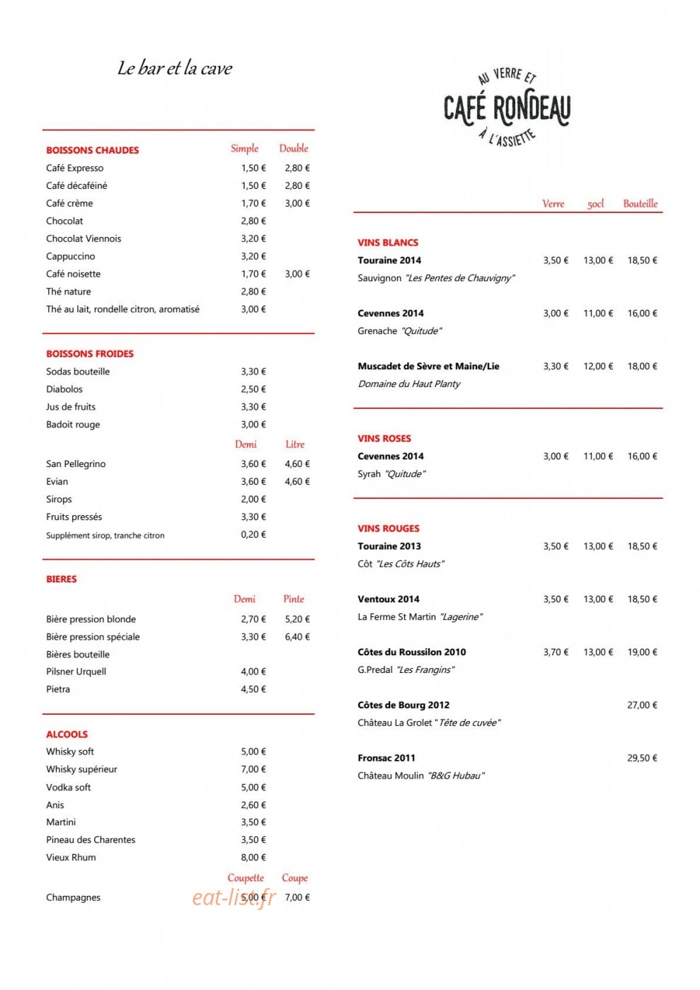 Café Rondeau — carte page 1