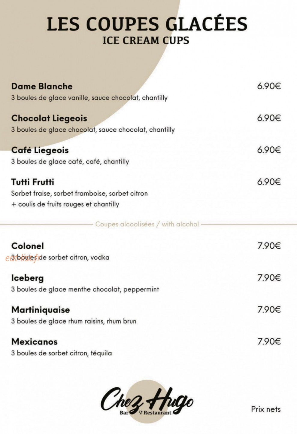 Chez Hugo — carte page 5