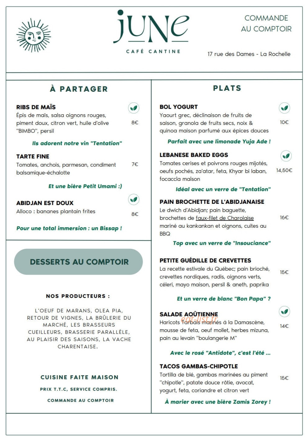 JUNE Café — carte page 1