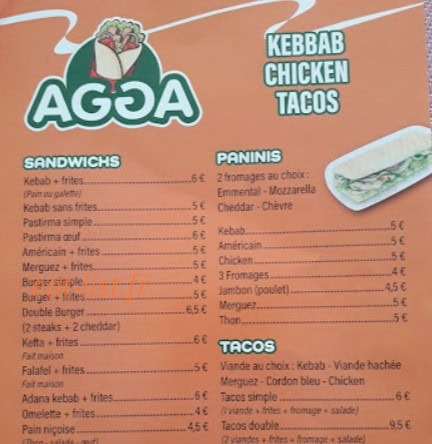 Kebab agga — carte page 1