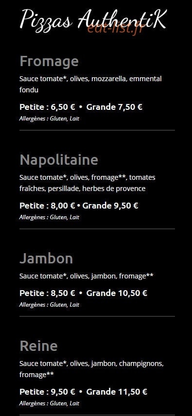 Kpizz — carte page 1