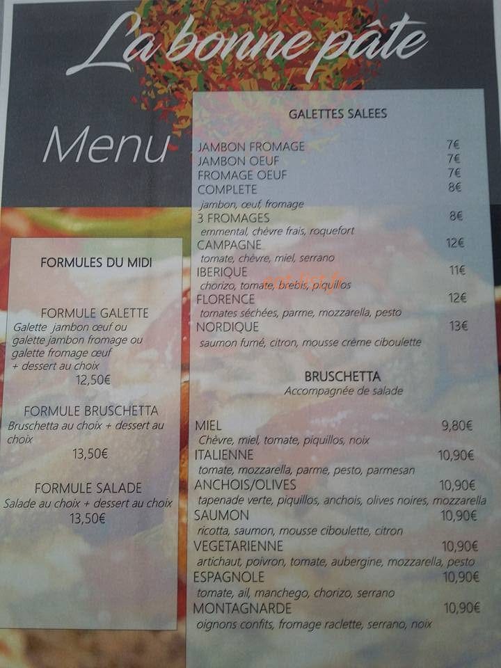 La Bonne Pâte — carte page 1