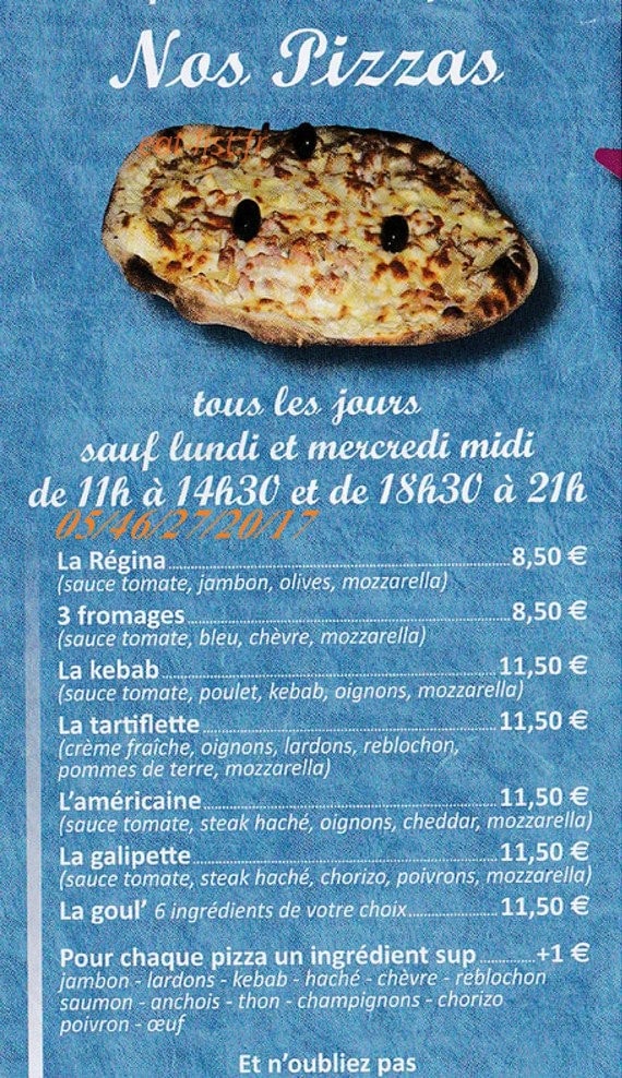 Carte et menu de La Goul'Beun'aise à La Rochelle — Les pizzas