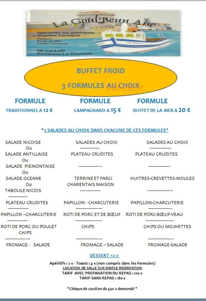 Carte et menu de La Goul'Beun'aise à La Rochelle — Le buffet froid