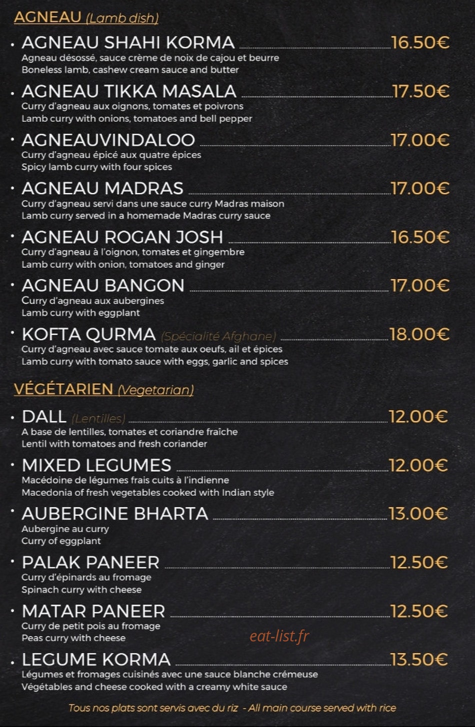 La Maison Du Curry — carte page 3