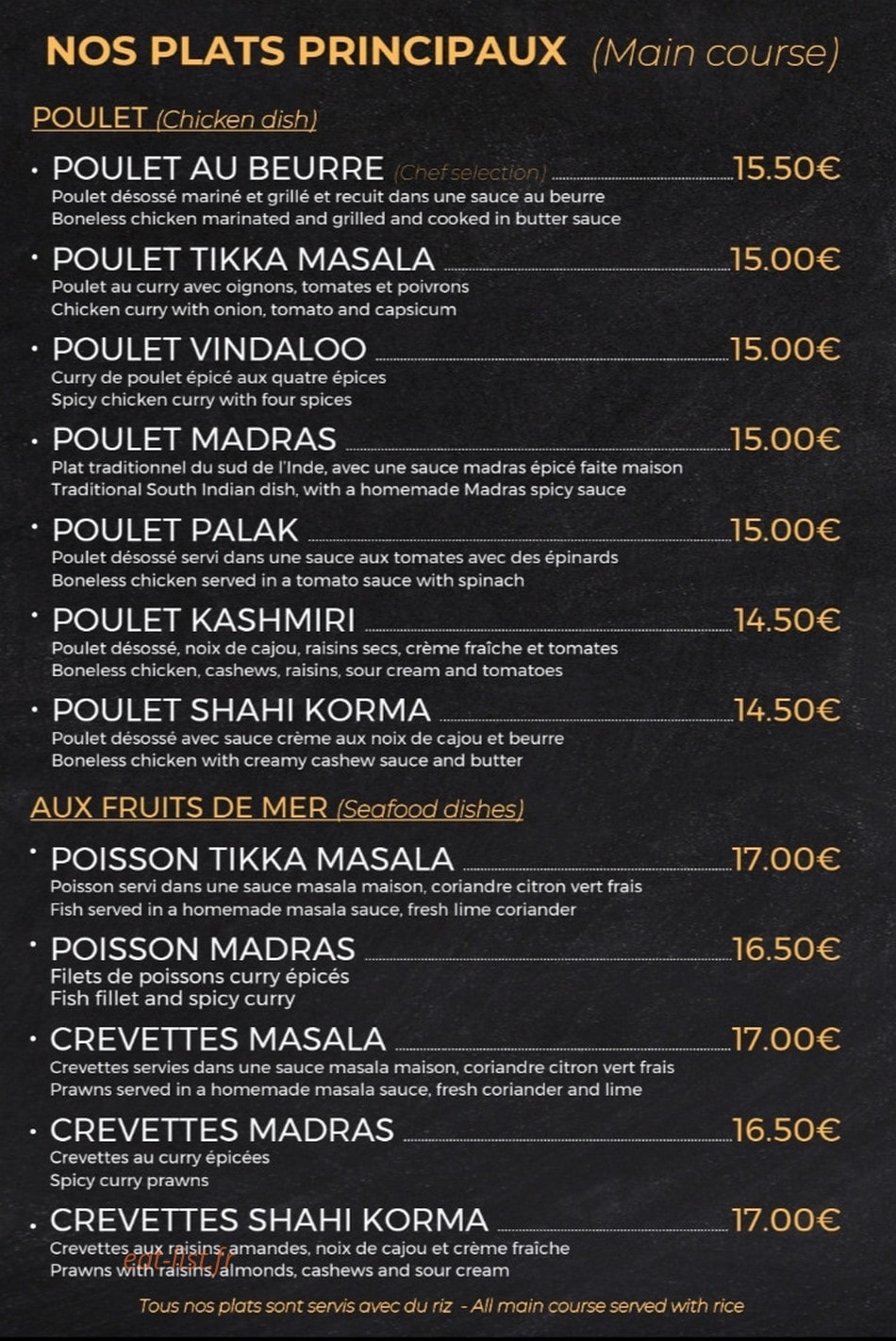 La Maison Du Curry — carte page 2