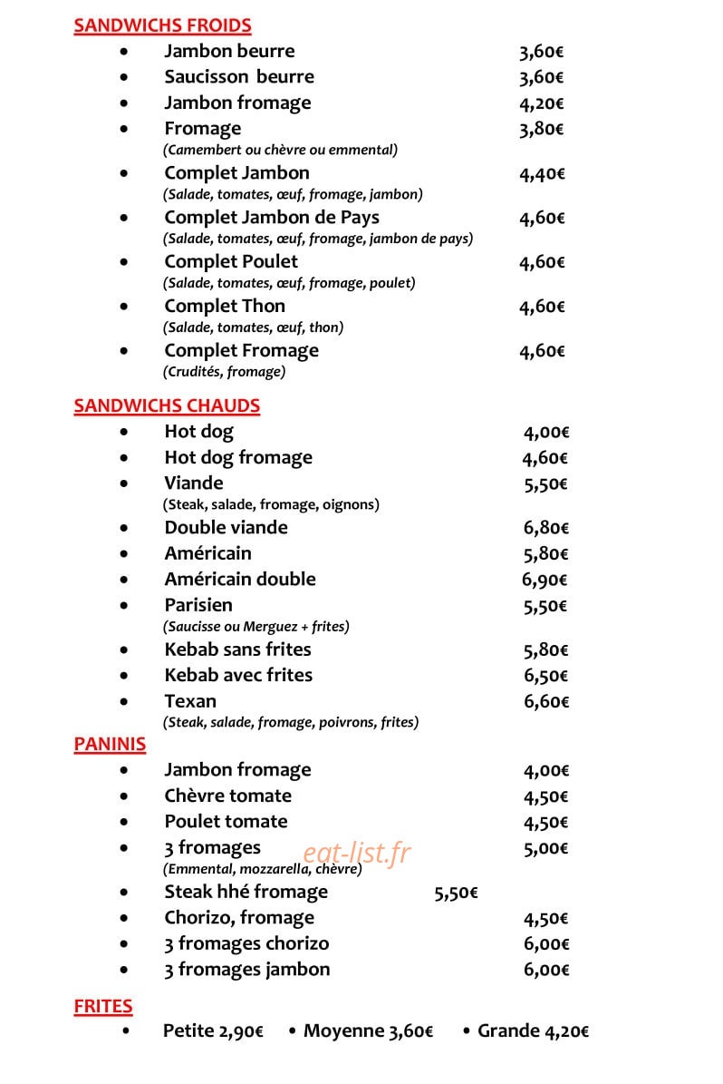 La P'tite Bouffe — carte page 1
