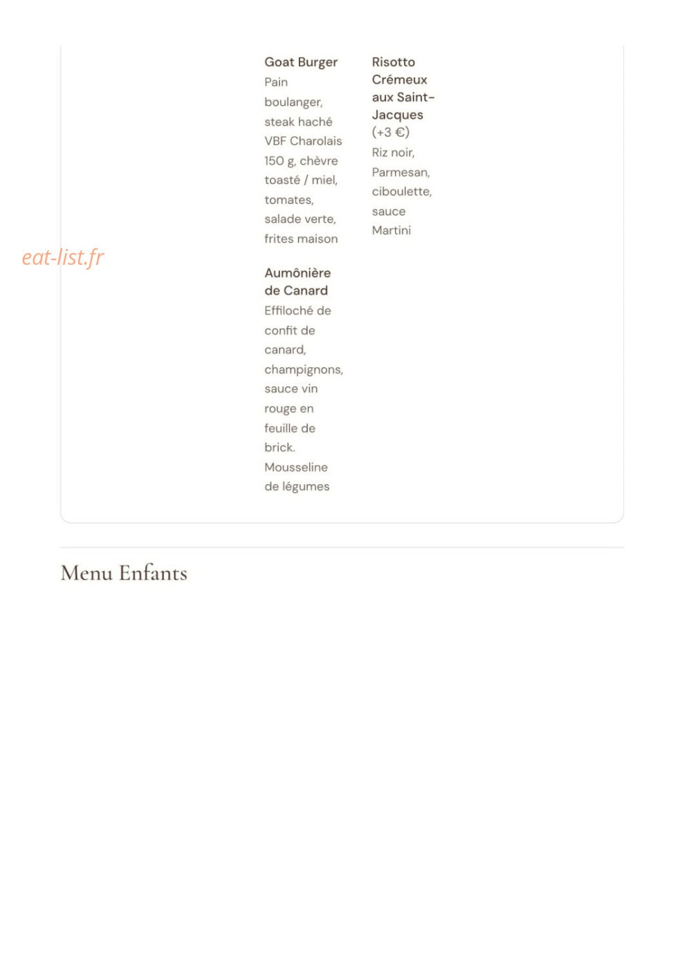 Carte et menu de La Villa Blanche à La Rochelle — Menu Villa Blanche (suite)