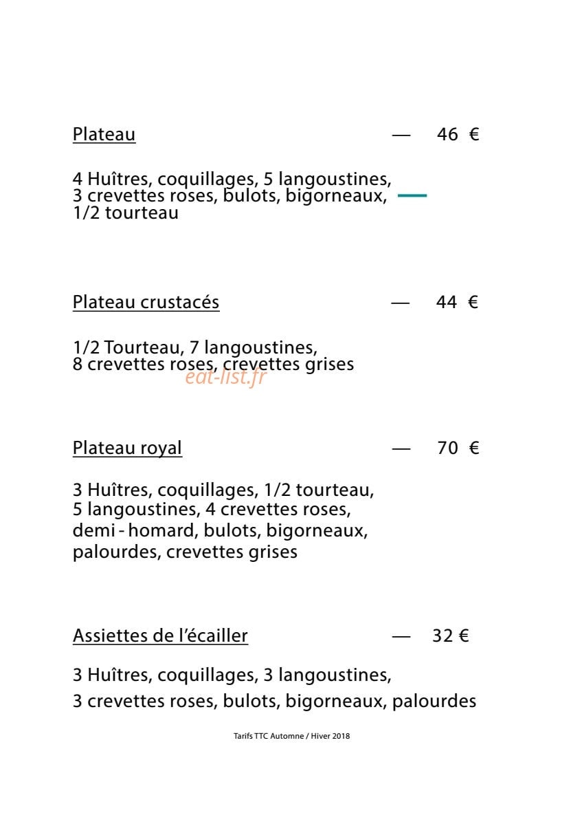 Carte et menu de La Yole de Chris à La Rochelle — Les plateaux et assiettes