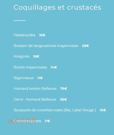 Carte et menu de La Yole de Chris à La Rochelle — Les coquillages et crustacés