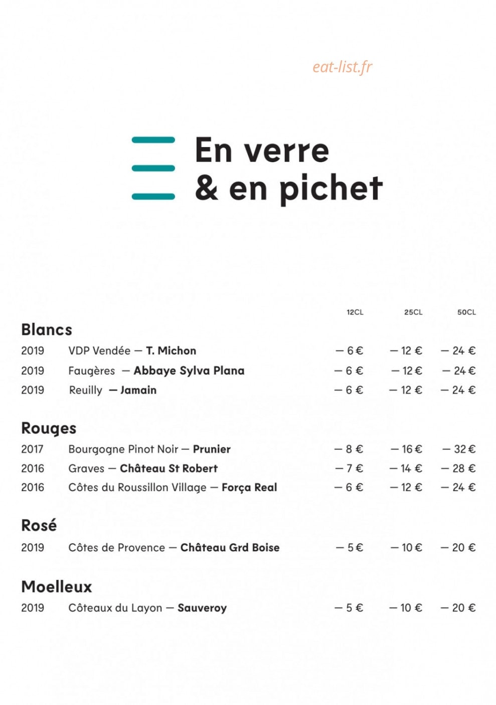 Carte et menu de La Yole de Chris à La Rochelle — Les vins