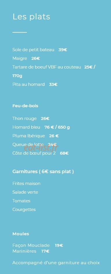 Carte et menu de La Yole de Chris à La Rochelle — Les plats