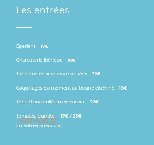 Carte et menu de La Yole de Chris à La Rochelle — Les entrées