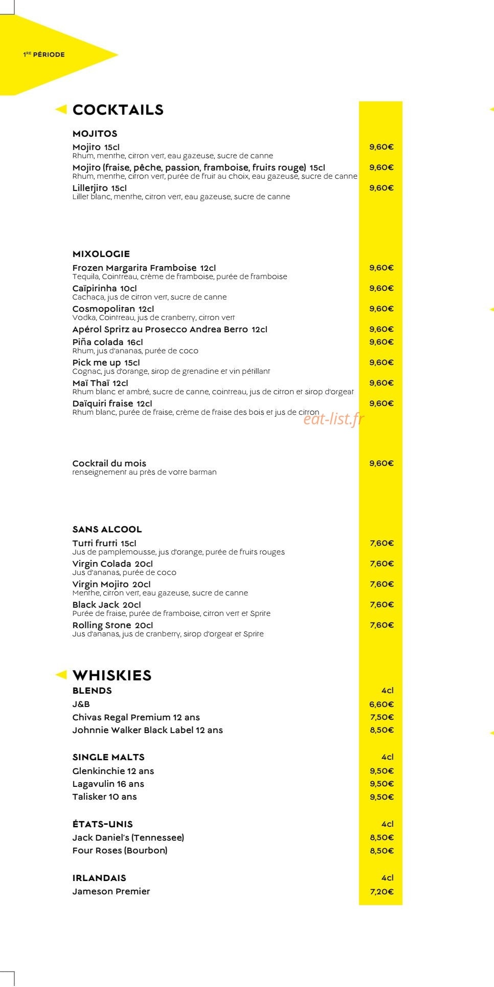 Carte et menu de Le Café des Sports à La Rochelle — Les cocktails et whiskies