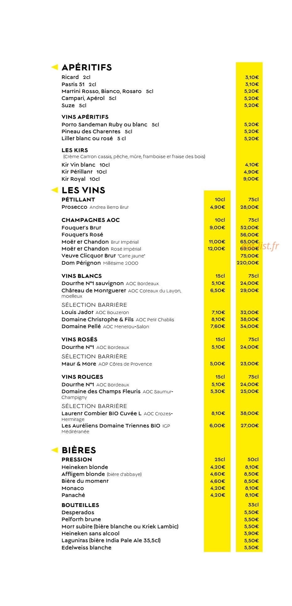 Carte et menu de Le Café des Sports à La Rochelle — Les apéritifs, vins et bières