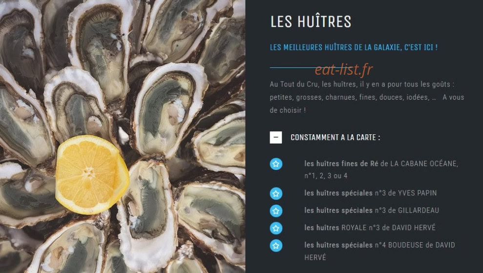 Carte et menu de Le Tout du Cru à La Rochelle — Les huîtres