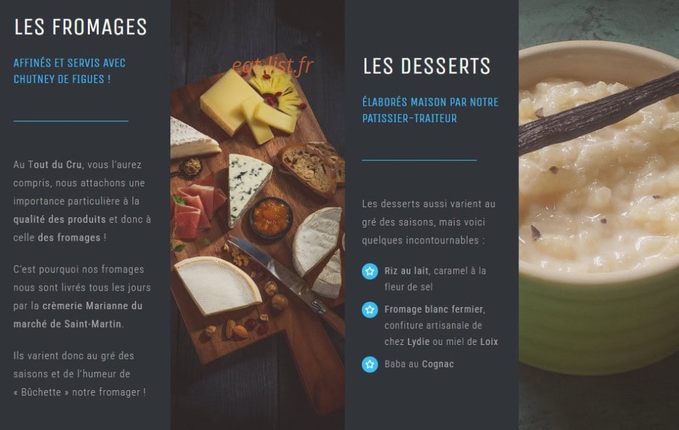 Carte et menu de Le Tout du Cru à La Rochelle — Les fromages et desserts