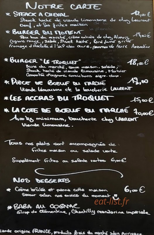 Le Troquet Des Halles — carte page 1