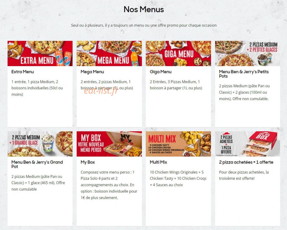 Pizza Hut — carte page 1