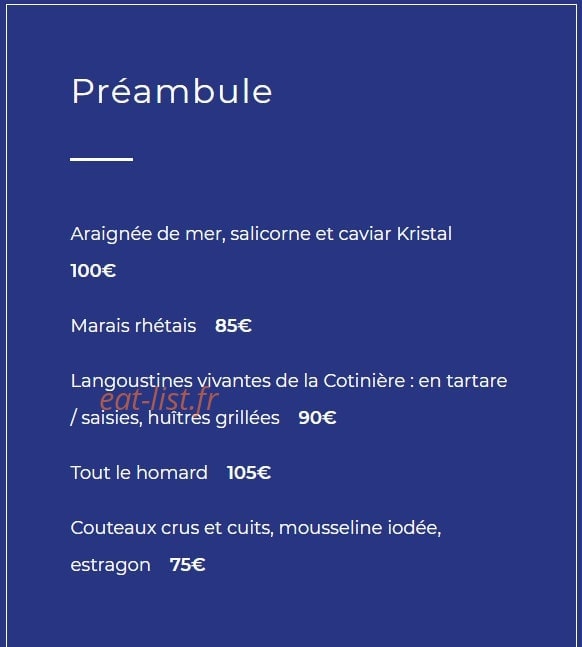 Restaurant Christopher Coutanceau — carte page 1