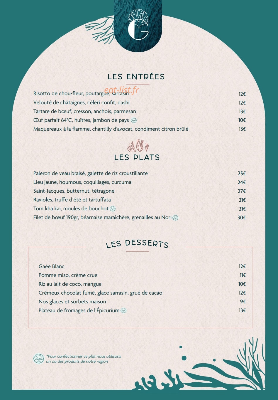 Restaurant Gaée — carte page 2