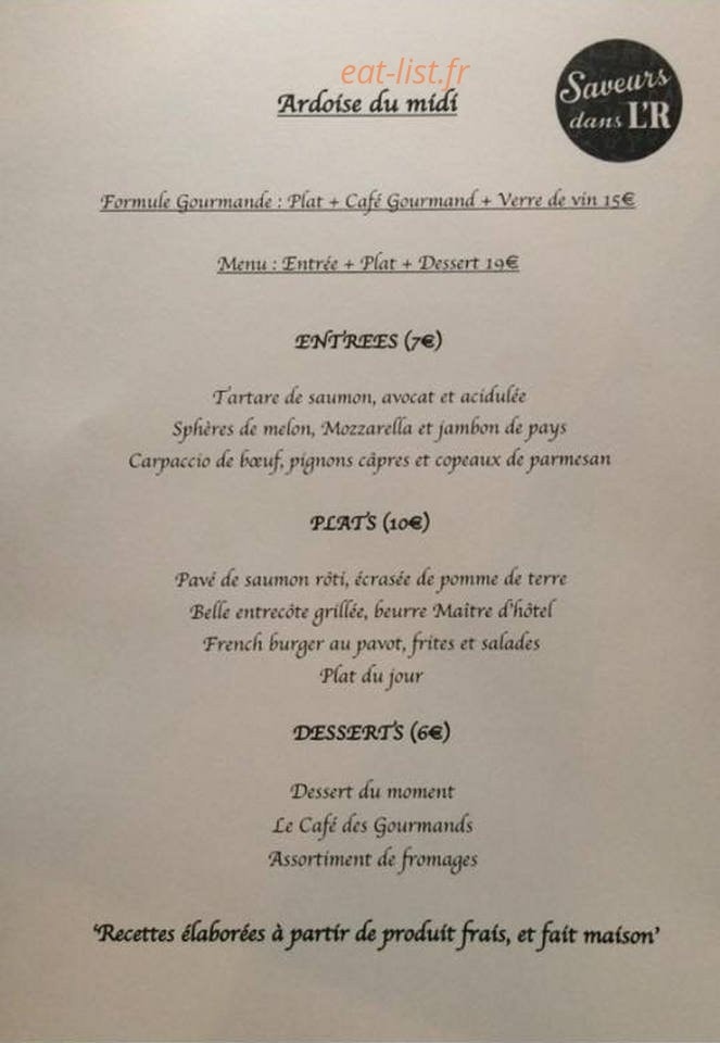 Saveurs Dans L'R — carte page 1