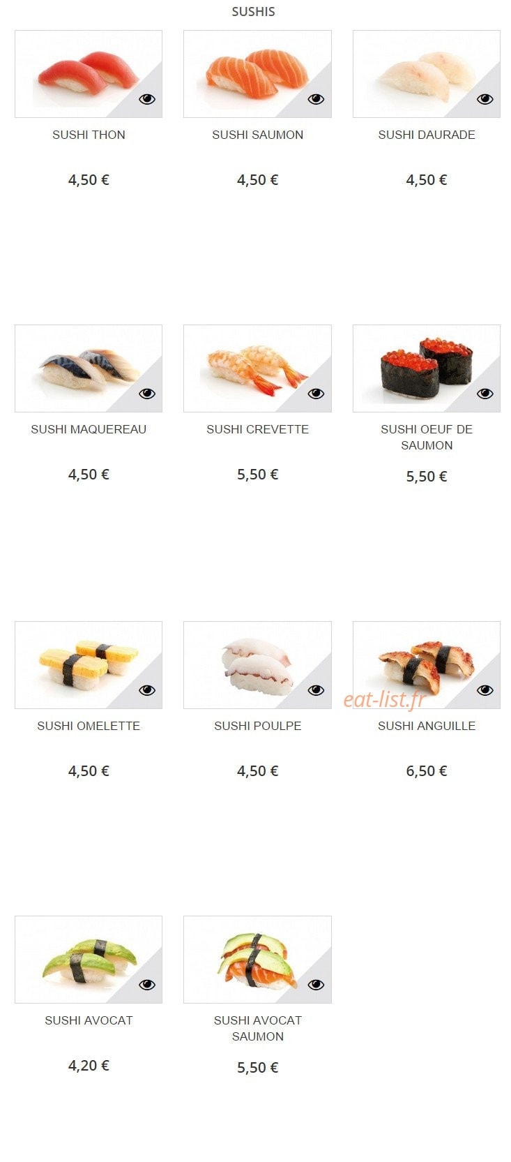 Sushi H — carte page 1