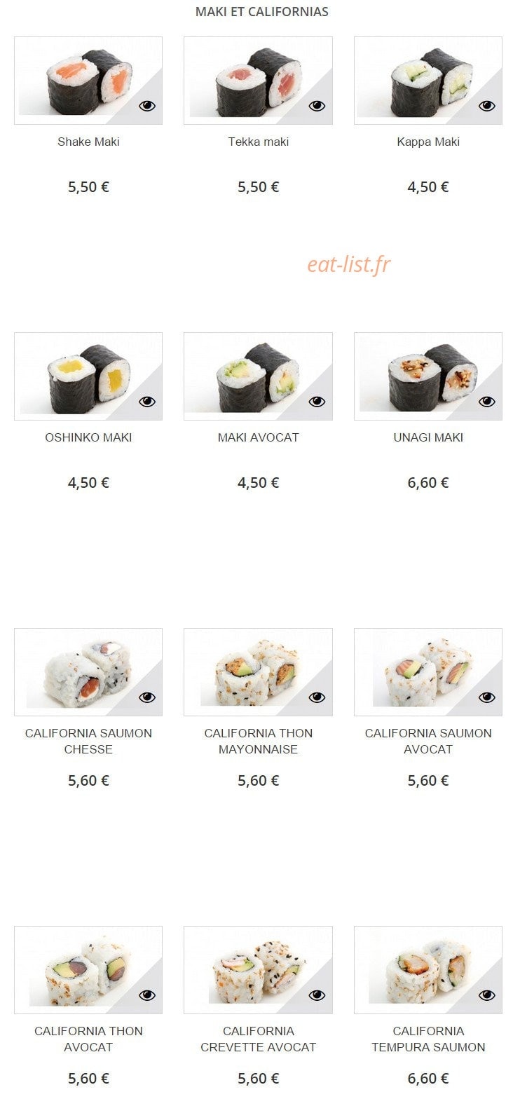 Sushi H — carte page 2
