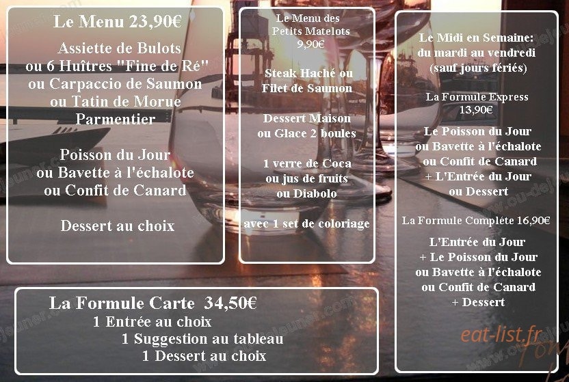 Carte et menu de Tonton Louis à La Rochelle — Les menus