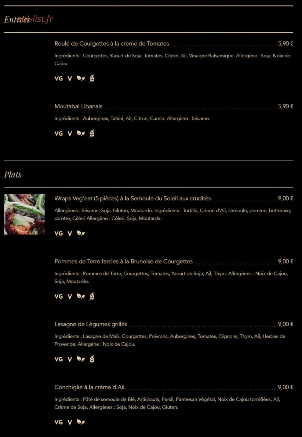 Atelier vég'eat — carte page 1