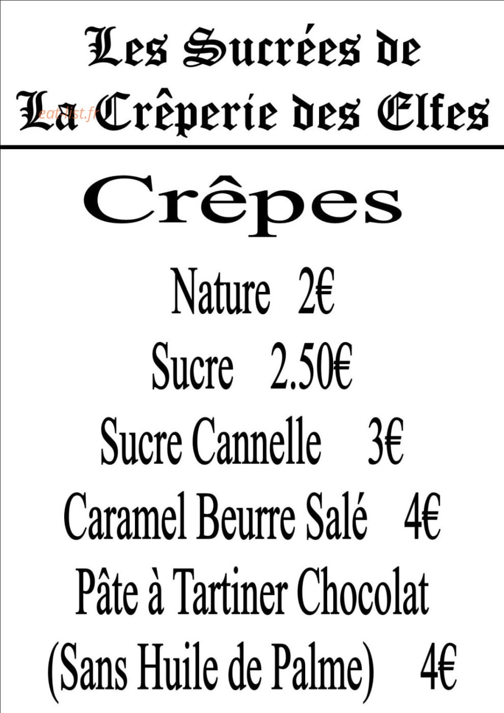 Crêperie des Elfes — carte page 2