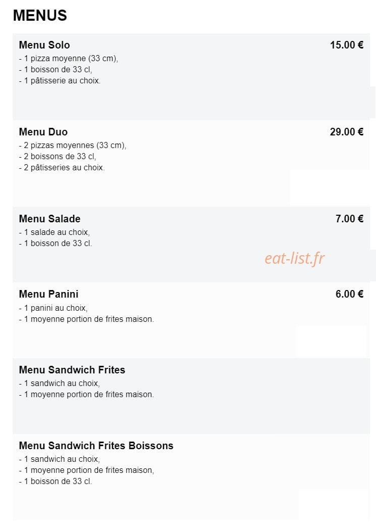 Fou food — carte page 1